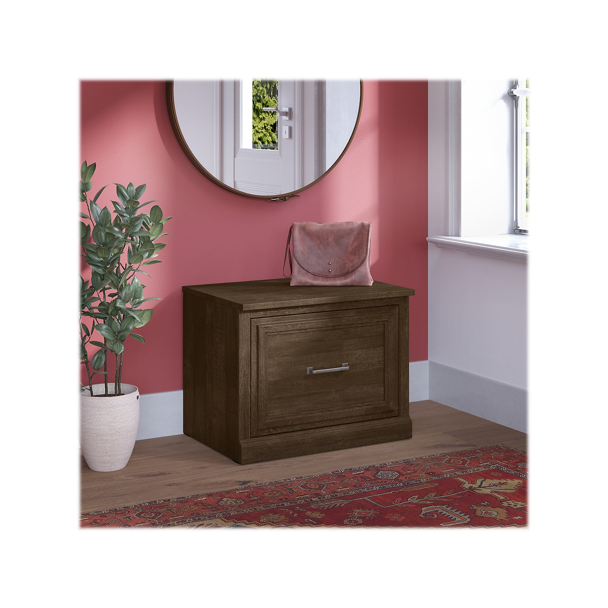 Bush Furniture Woodland 24W Small Shoe Bench with Drawer, Ash Brown (WDS124ABR-03) Sansujyuku sansujyuku.com