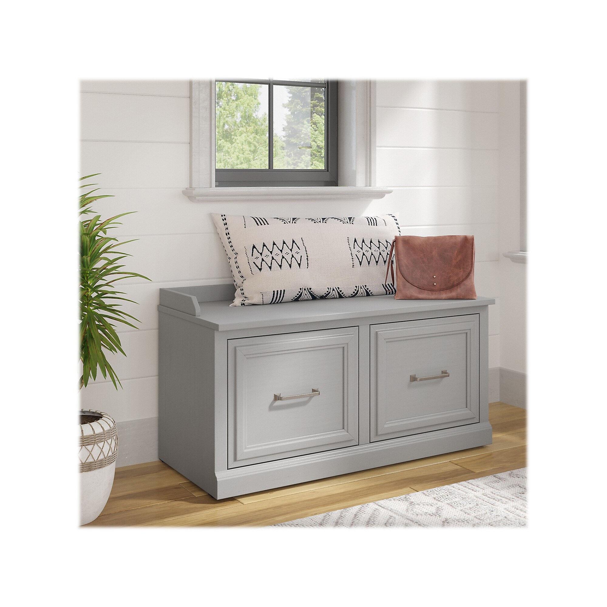 Bush Furniture Woodland 40W Shoe Storage Bench with Doors, Cape Cod Gray (WDS140CG-03) Sansujyuku sansujyuku.com