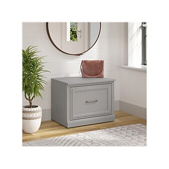 kathy ireland® Home by Bush Furniture Woodland Small Shoe Bench with Drawer, 24", Cape Cod Gray (WDS124CG-03)