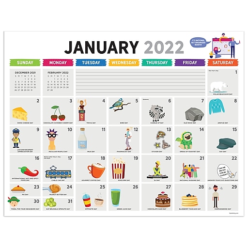 2022 Tf Publishing 22" X 17" Monthly Calendar, Every Day's A Holiday, White (22-8048) | Staples