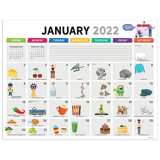 2022 Tf Publishing 22" X 17" Monthly Calendar, Every Day's A Holiday, White (22-8048) | Staples