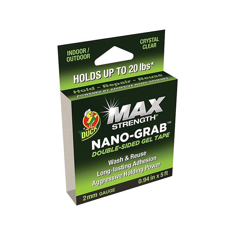 Duck Max Strength Nano-Grab Double-Sided Gel Tape, 0.94" x 5 ft., Clear (287264) image 1