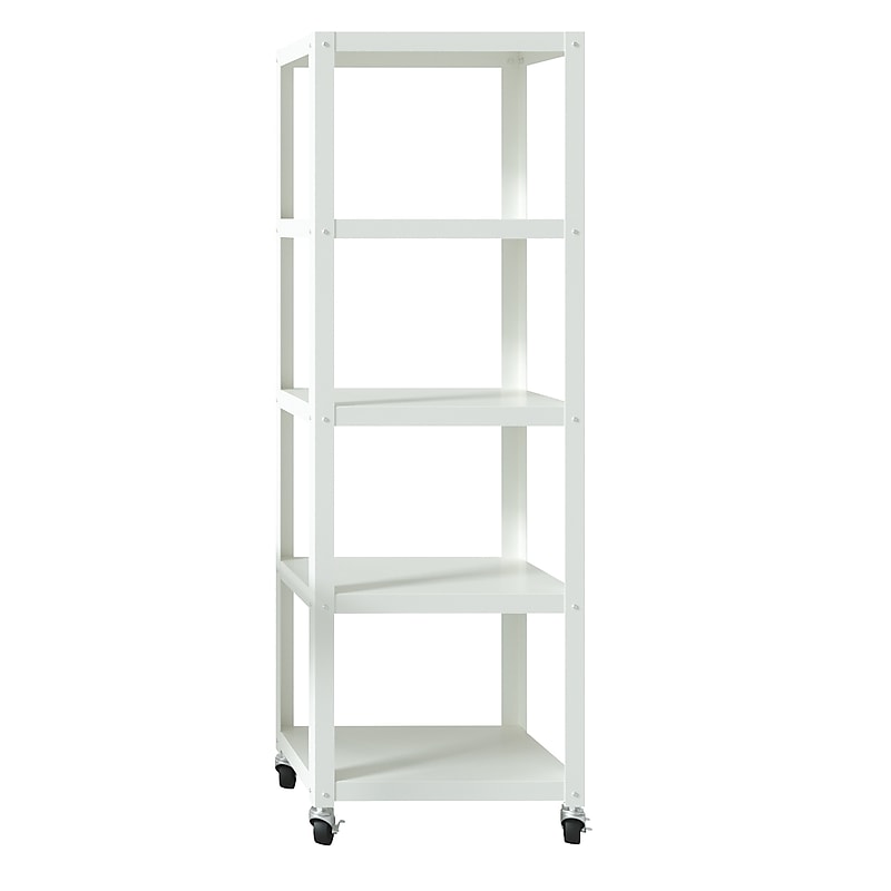 Space Solutions Ready-to-assemble 72-inch High Mobile 5-Shelf Bookcase, White image 1