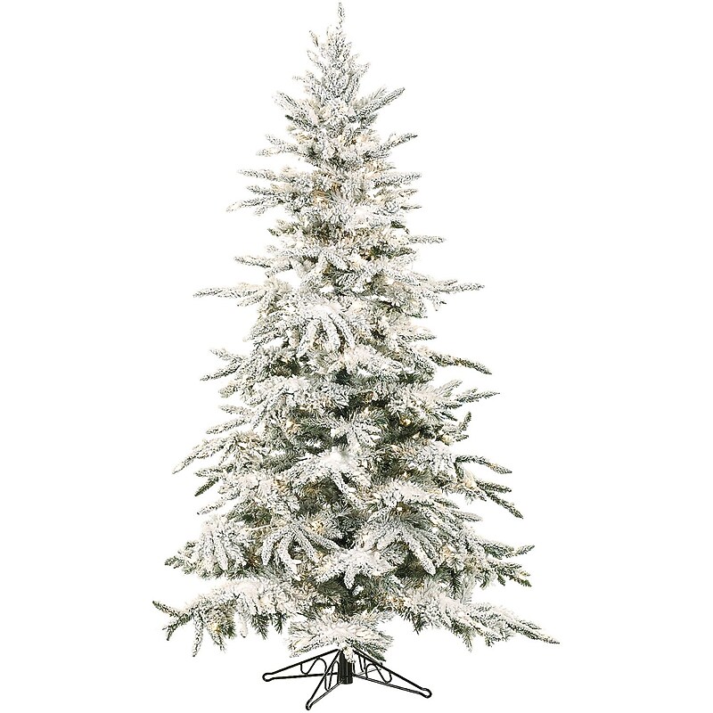 Fraser Hill Farm 9 ft. Flocked Mountain Pine Pre-Lit Artificial Christmas Tree (FFMP090-0SN) image 1