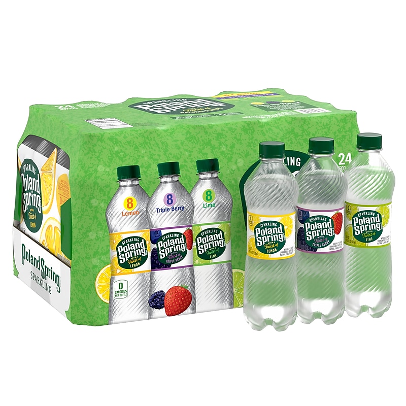 Poland Spring Sparkling Water, Lime, Triple Berry & Lemon, 16.9 oz. Bottles, 24/Carton (12410094) image 1