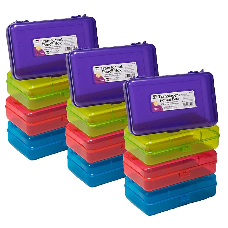 Charles Leonard Plastic Pencil Boxes, Assorted Colors, 12/Pack (CHL76305-12) image 1