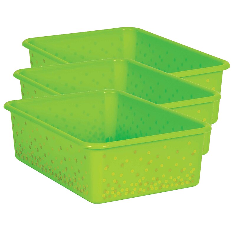 Teacher Created Resources Confetti Large Plastic Storage Bin, Lime, 3/PK (TCR20897-3) image 1