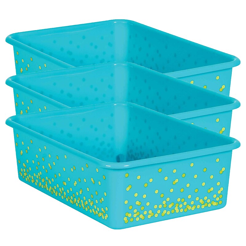 Teacher Created Resources Confetti Large Plastic Storage Bin, Teal, 3/PK (TCR20900-3) image 1