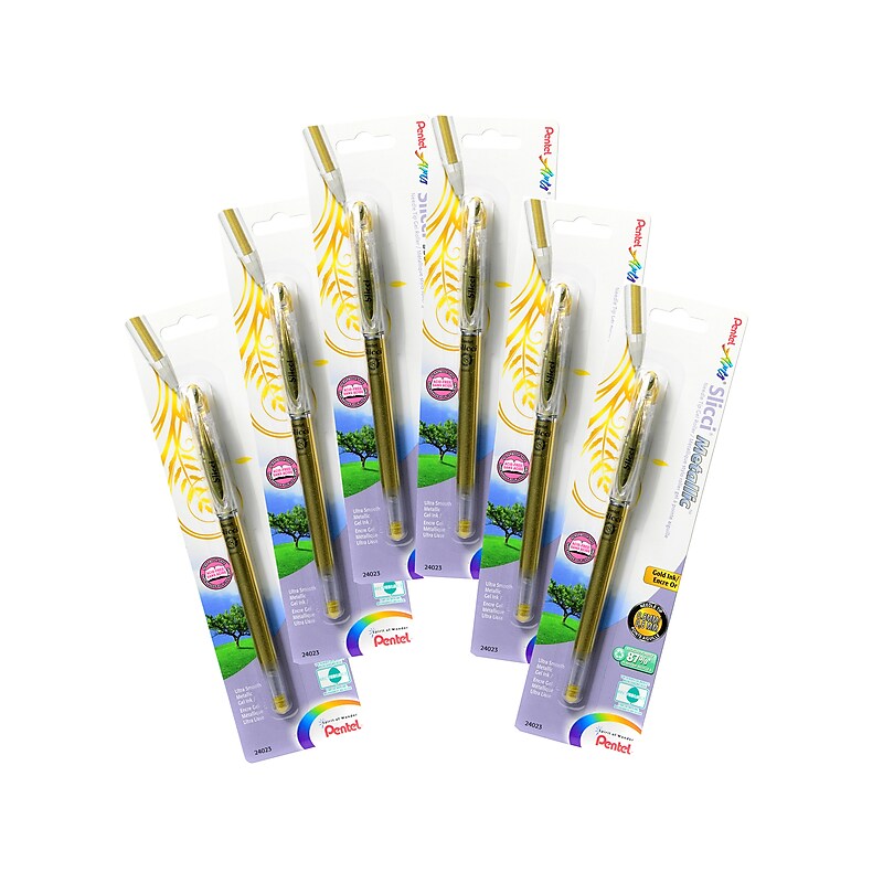 Pentel Slicci Extra Fine Metallic Gel Pens, Metallic Gold, 6/Pack (99027-PK6) image 1