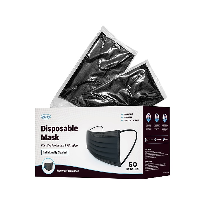 WeCare Disposable Face Mask, Adult, Black, 50/Box (WMN100006