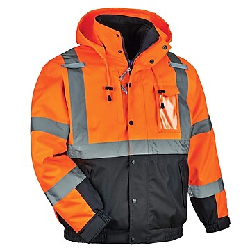 GloWear 8381 Performance 3-in-1 Bomber Jacket, ANSI Class R3, Orange, Large (25584)