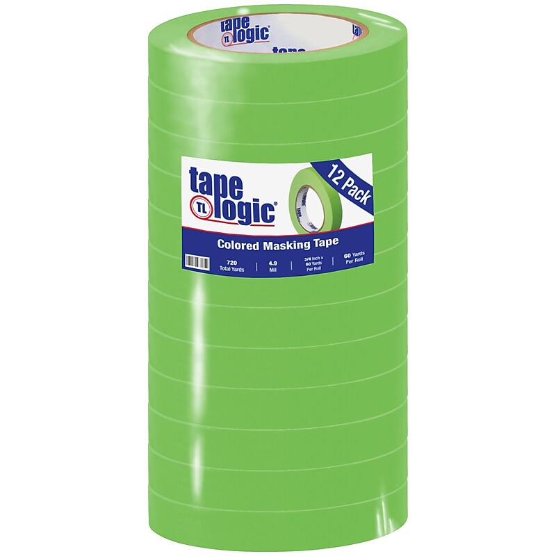Tape Logic™ 3/4" x 60 Yards Masking Tape, Light Green, 12 Rolls (T93400312PKA) image 1