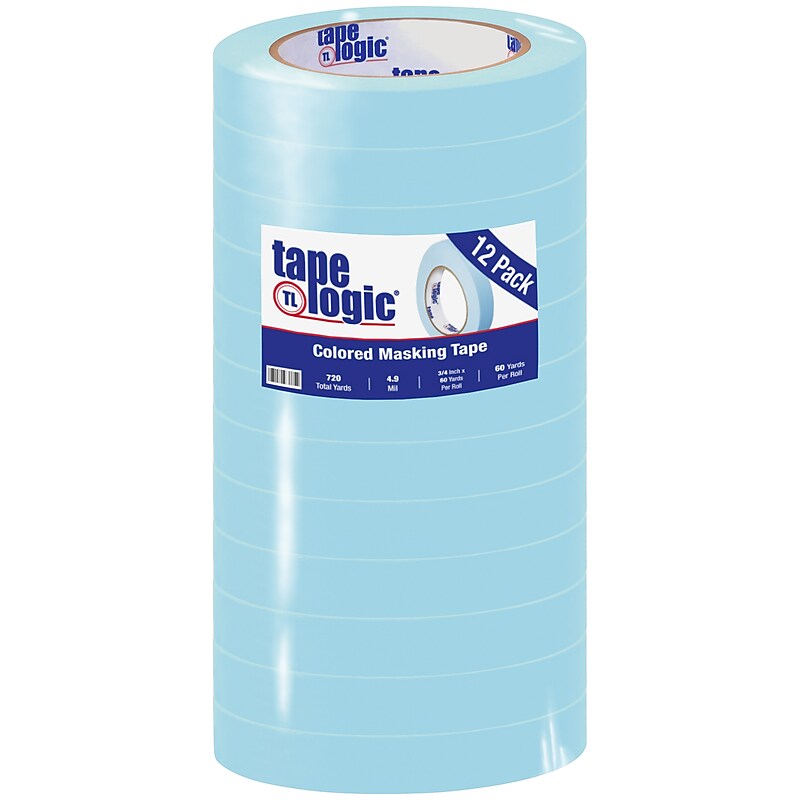 Tape Logic™ 3/4" x 60 Yards Light Masking Tape, Blue, 12 Rolls (T93400312PKH) image 1