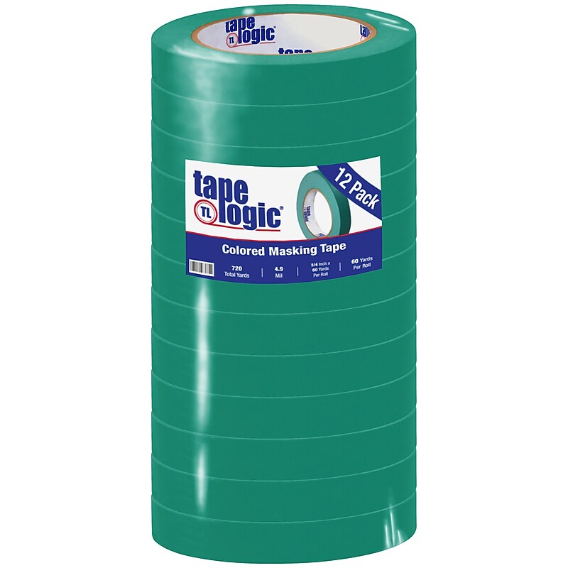 Tape Logic™ 3/4" x 60 Yards Masking Tape, Dark Green, 12 Rolls (T93400312PKE) image 1