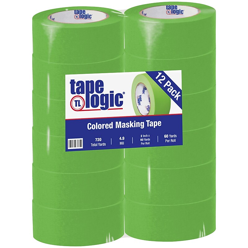 Tape Logic 2" x 60 Yards Masking Tape, Light Green, 12 Rolls (T93700312PKA) image 1