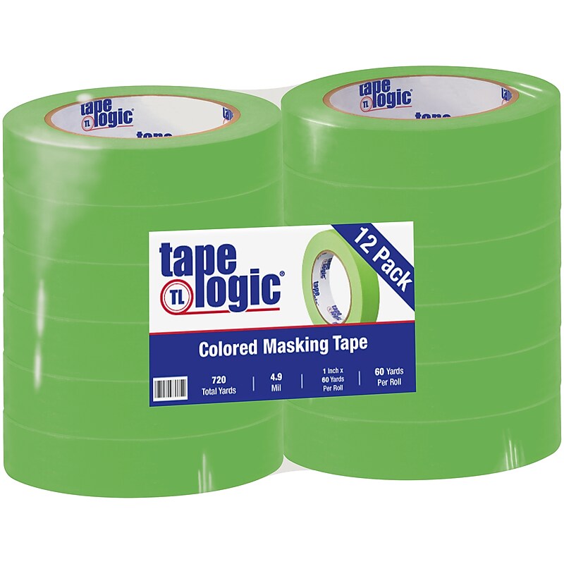 Tape Logic 1" x 60 Yards Masking Tape, Light Green, 12 Rolls (T93500312PKA) image 1