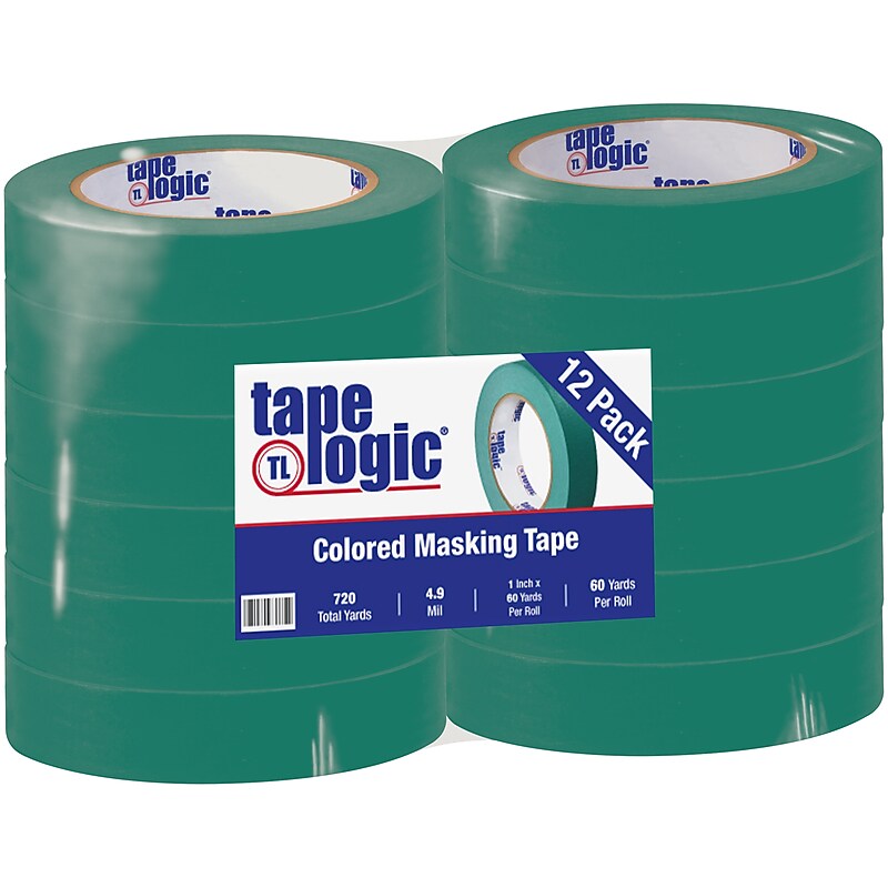 Tape Logic 1" x 60 Yards Masking Tape, Dark Green, 12 Rolls (T93500312PKE) image 1