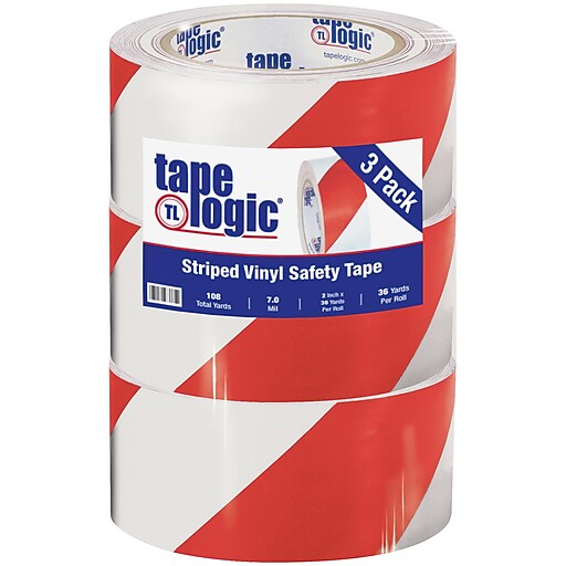 4 x 36 yds. Red/White Tape Logic® Striped Vinyl Safety Tape - 12pk