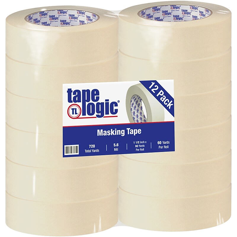 Tape Logic 1 1/2" x 60 Yards Masking Tape, 12 Rolls (T936240012PK) image 1