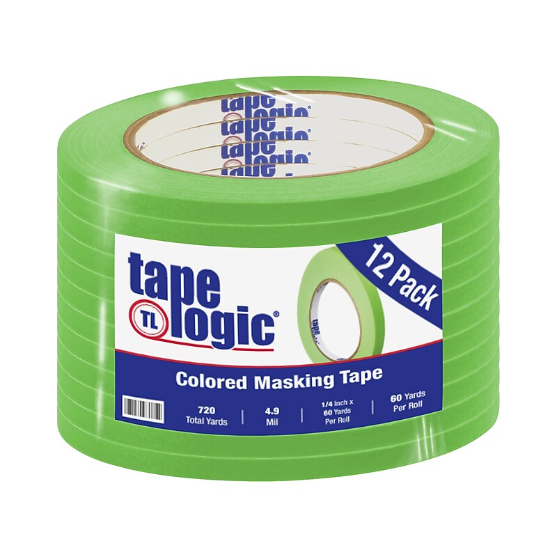 Tape Logic™ 1/4" x 60 Yards Masking Tape, Light Green, 12 Rolls (T93100312PKA) image 1