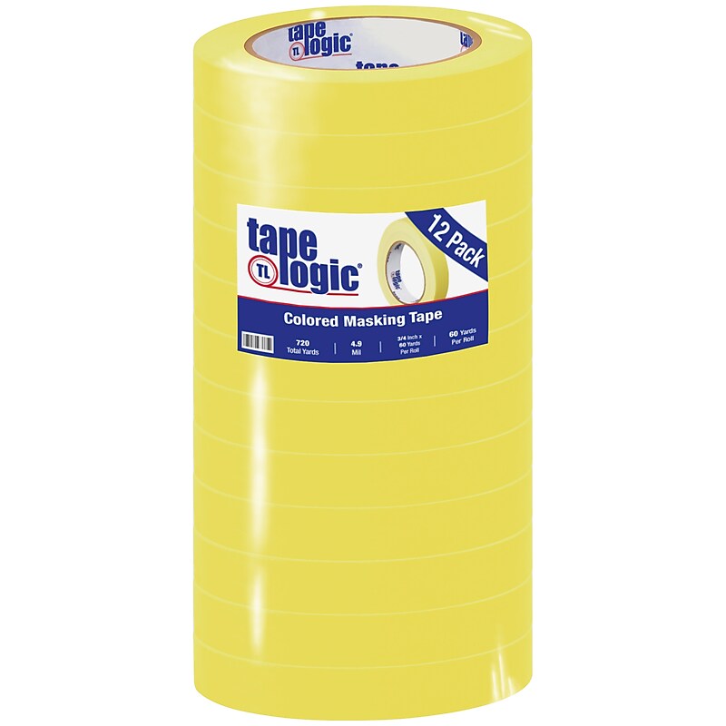 Tape Logic 3/4" x 60 Yards Masking Tape, Yellow, 12 Rolls (T93400312PKY) image 1