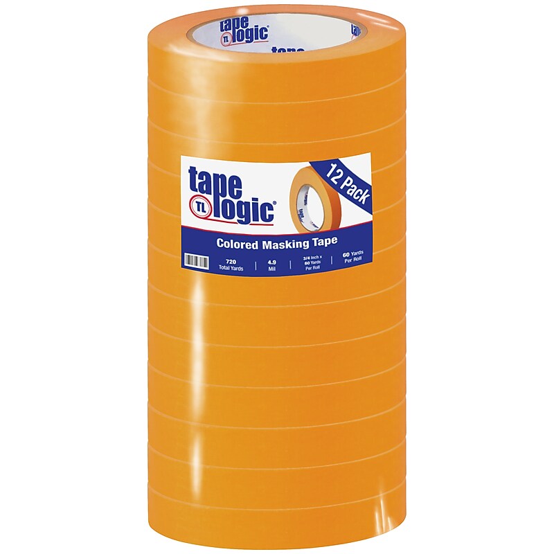 Tape Logic 3/4" x 60 Yards Masking Tape, Orange, 12 Rolls (T93400312PKD) image 1
