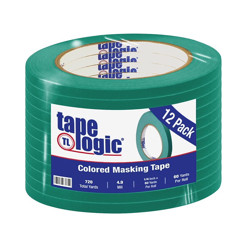 Tape Logic 1/4" x 60 Yards Masking Tape, Dark Green, 12 Rolls (T93100312PKE) image 1