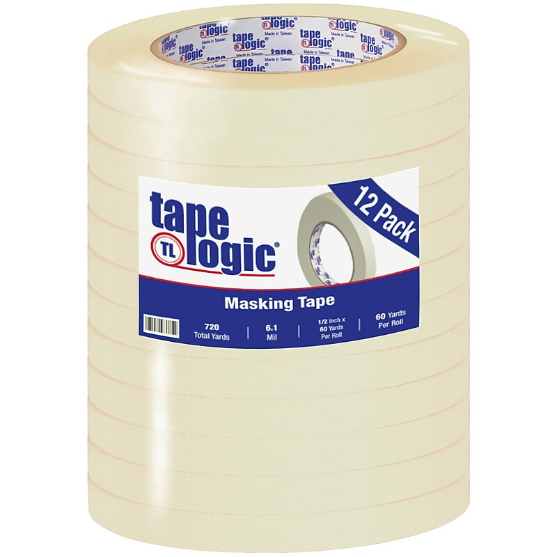 Tape Logic™ 1/2" x 60 Yards Masking Tape, 12 Rolls (T933260012PK) image 1