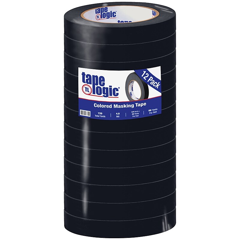 Tape Logic™ 3/4" x 60 Yards Masking Tape, Black, 12 Rolls (T93400312PKB) image 1