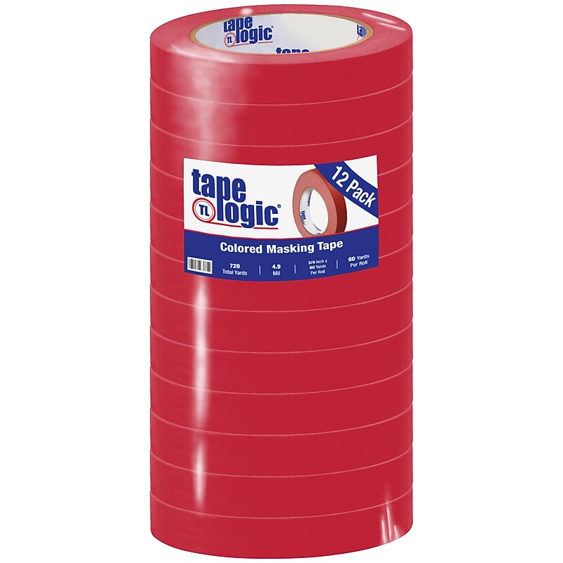 Tape Logic Colored Masking Tape, 0.75" x 60 yds., Red, 12 Rolls/Pack (T93400312PKR) image 1