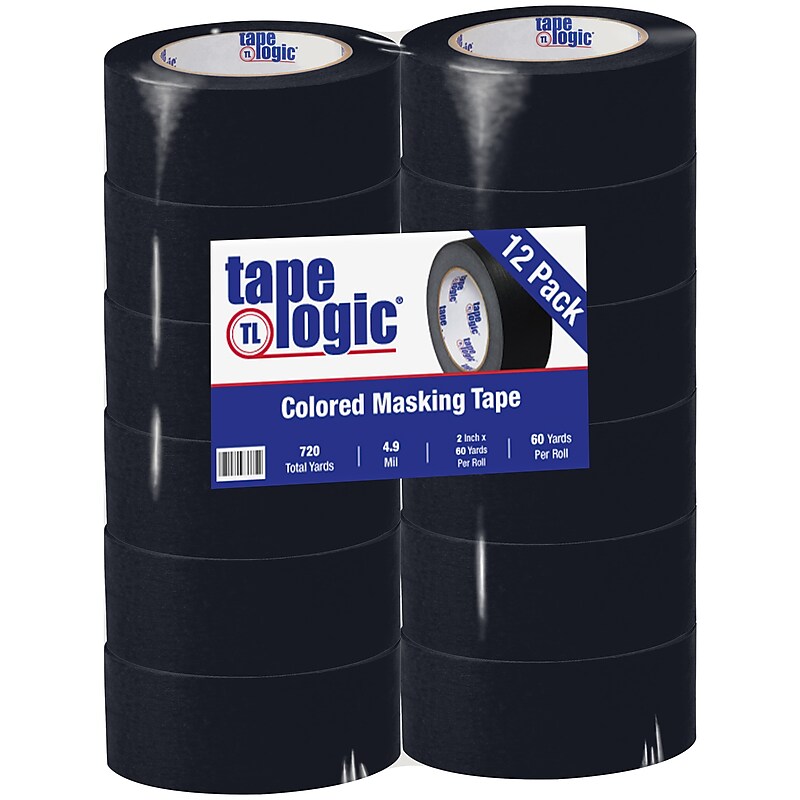 Tape Logic 2" x 60 Yards Masking Tape, Black, 12 Rolls (T93700312PKB) image 1