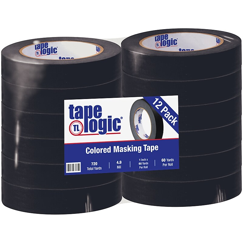 Tape Logic 1" x 60 Yards Masking Tape, Black, 12 Rolls (T93500312PKB) image 1