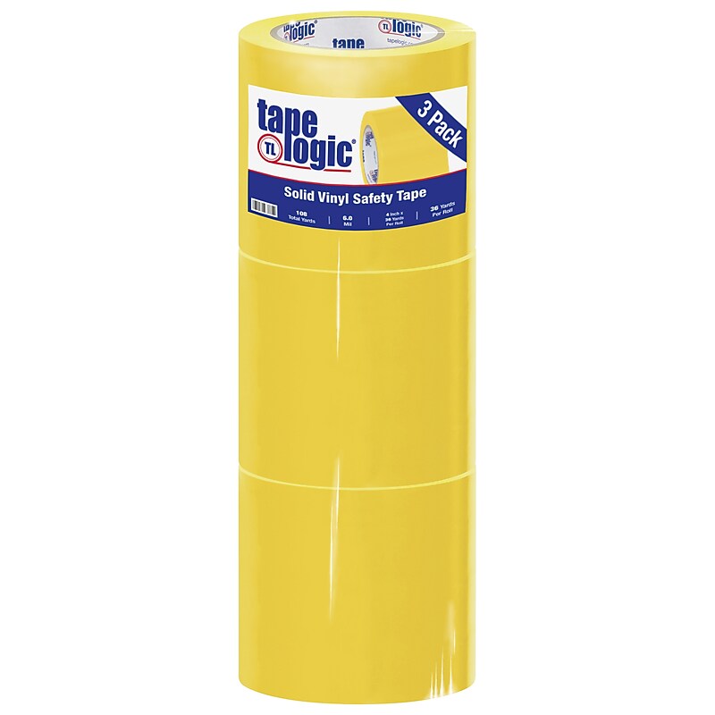 Tape Logic 4" x 36 yds. Solid Vinyl Safety Tape, Yellow, 3/Pack (T94363PKY) image 1