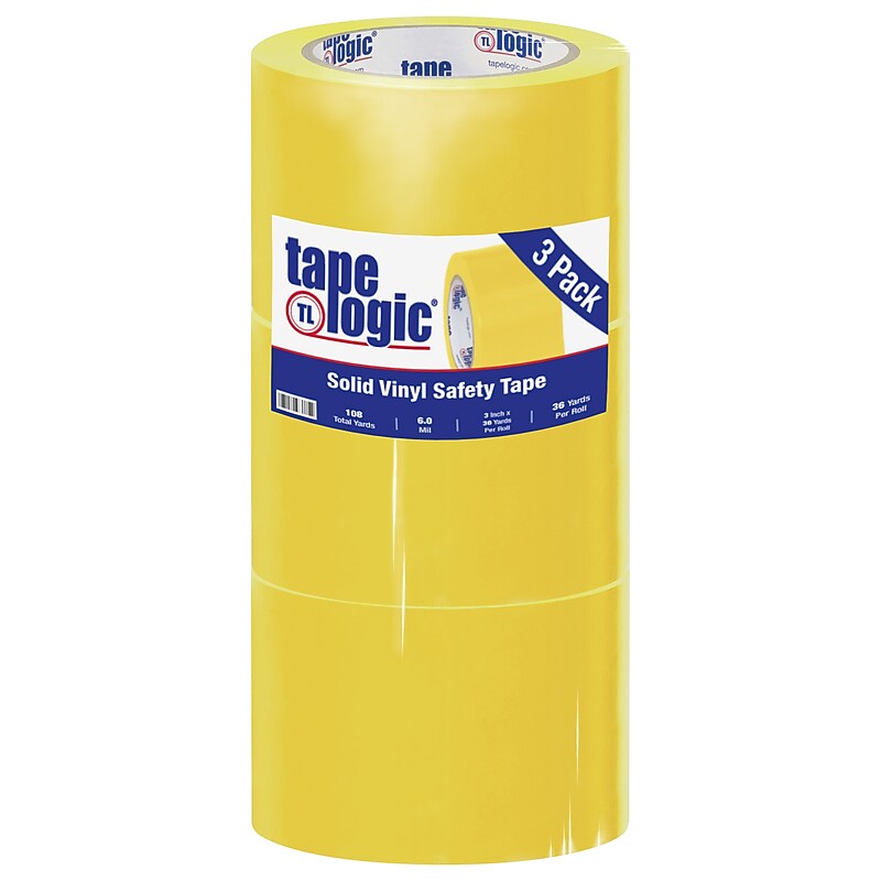 Tape Logic 3" x 36 yds. Solid Vinyl Safety Tape, Yellow, 3/Pack (T93363PKY) image 1