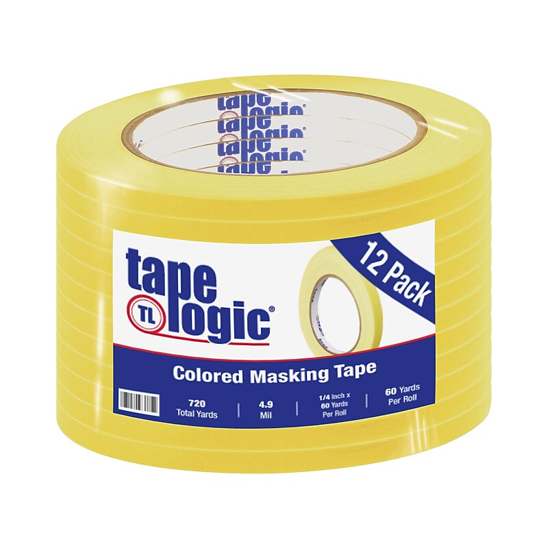 Tape Logic™ 1/4" x 60 Yards Masking Tape, Yellow, 12 Rolls (T93100312PKY) image 1