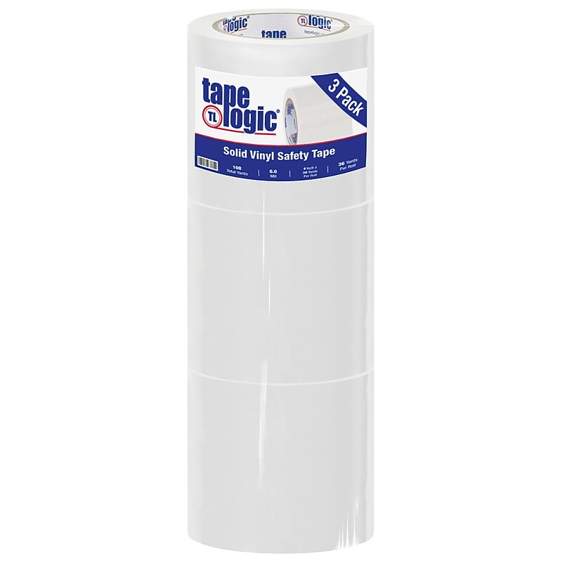Tape Logic 4" x 36 yds. Solid Vinyl Safety Tape, White, 3/Pack (T94363PKW) image 1