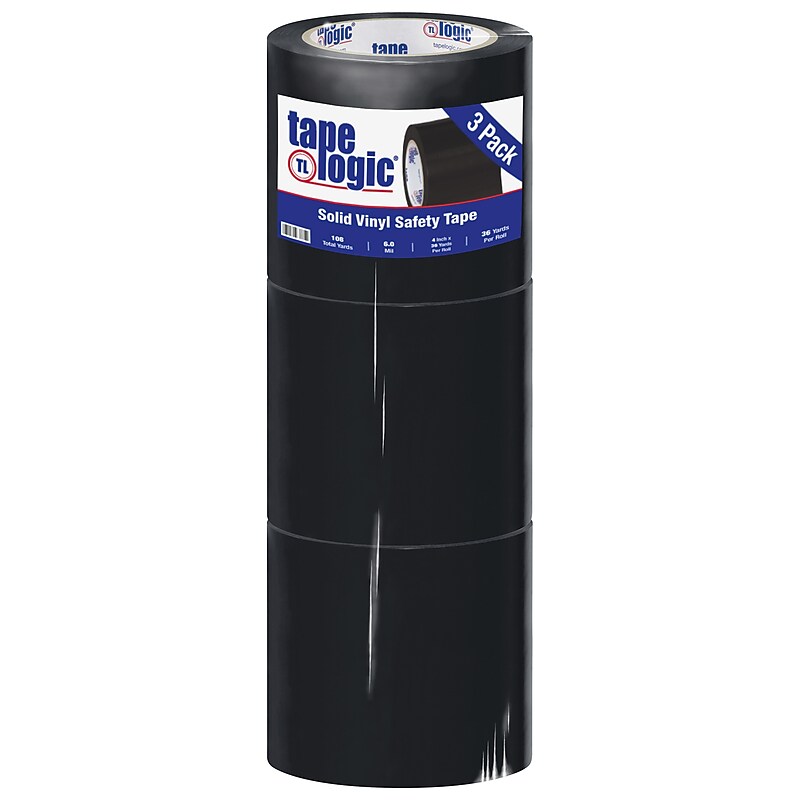 Tape Logic 4" x 36 yds. Solid Vinyl Safety Tape, Black, 3/Pack (T94363PKBL) image 1