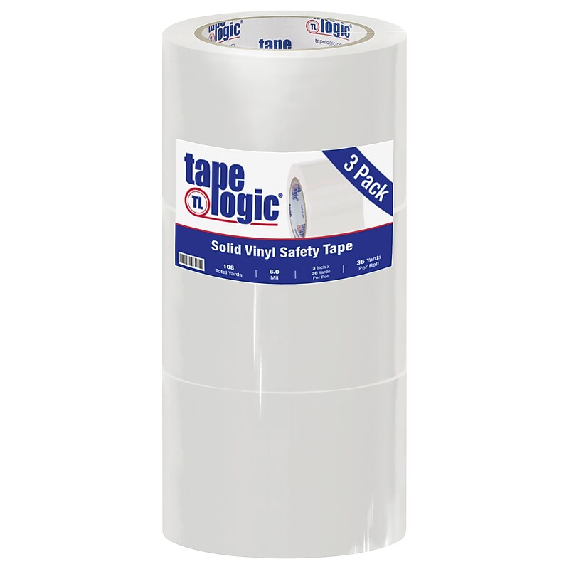 Tape Logic 3" x 36 yds. Solid Vinyl Safety Tape, White, 3/Pack (T93363PKW) image 1