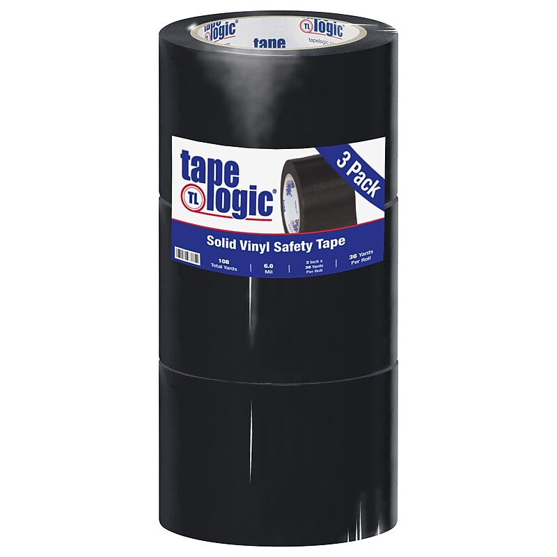 Tape Logic 3" x 36 yds. Solid Vinyl Safety Tape, Black, 3/Pack (T93363PKBL) image 1