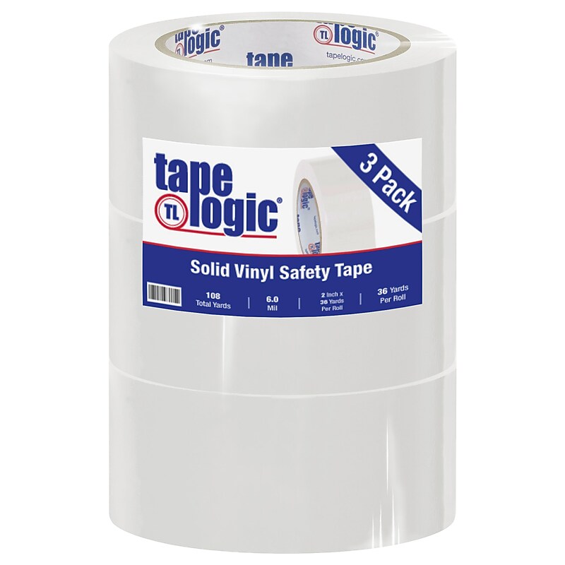 Tape Logic 2" x 36 yds. Solid Vinyl Safety Tape, White, 3/Pack (T92363PKW) image 1