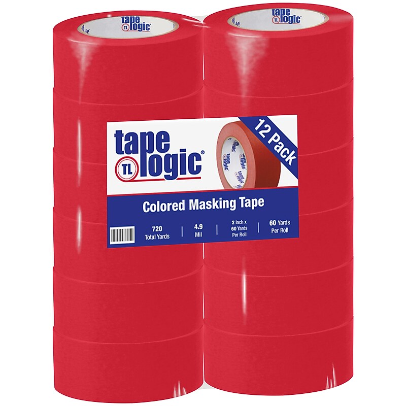 Tape Logic 2" x 60 Yards Masking Tape, Red, 12 Rolls (T93700312PKR) image 1