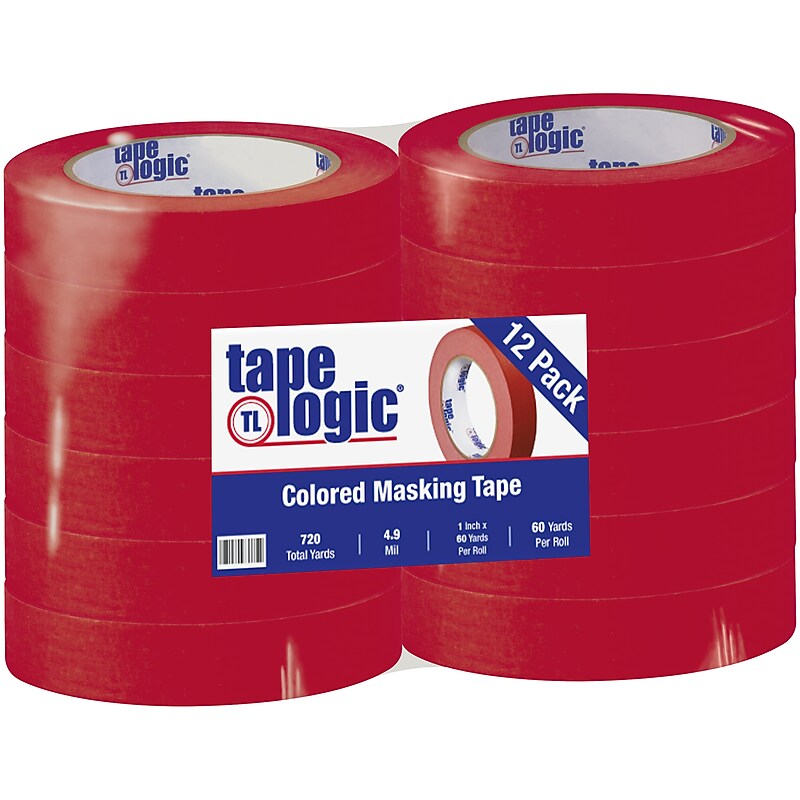 Tape Logic™ 1" x 60 Yards Masking Tape, Red, 12 Rolls (T93500312PKR) image 1