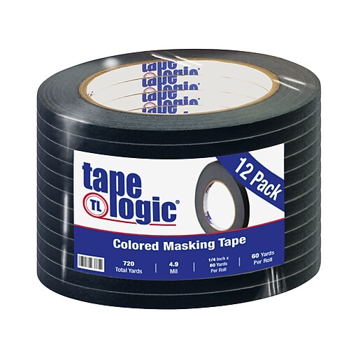 Tape Logic Masking Tape, 0.25" x 60 yds., Black, 12/Carton