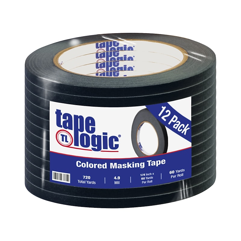 Tape Logic Masking Tape, 0.25" x 60 yds., Black, 12/Carton (T93100312PKB) image 1