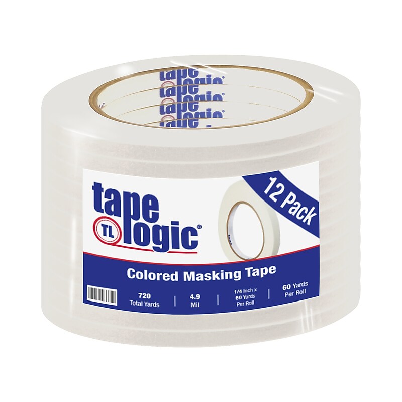 Tape Logic 1/4" x 60 Yards Masking Tape, White, 12 Rolls (T93100312PKW) image 1