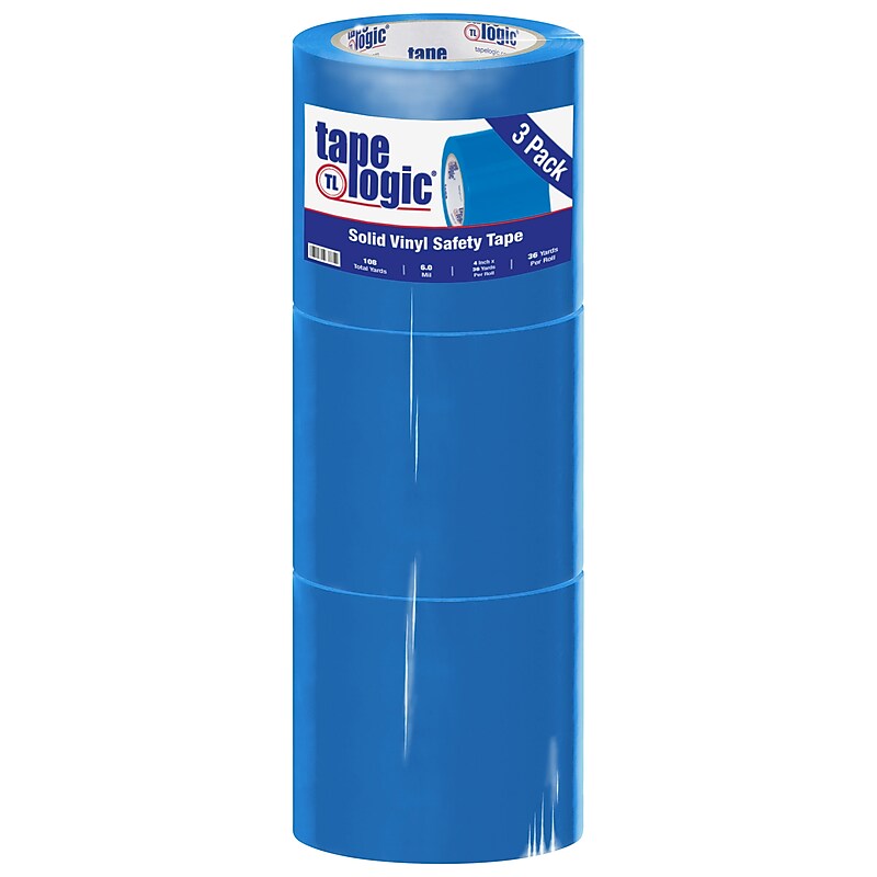Tape Logic 4" x 36 yds. Solid Vinyl Safety Tape, Blue,  3/Pack (T94363PKB) image 1