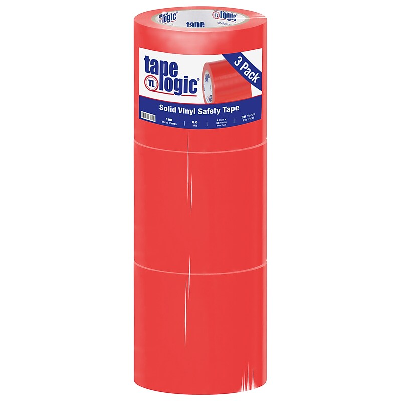 Tape Logic 4" x 36 yds. Solid Vinyl Safety Tape, Red, 3/Pack image 1