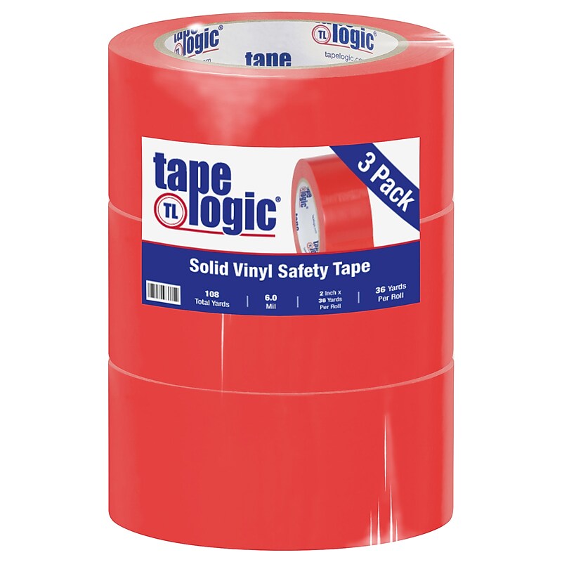 Tape Logic 2" x 36 yds. Solid Vinyl Safety Tape, Red, 3/Pack (T92363PKR) image 1