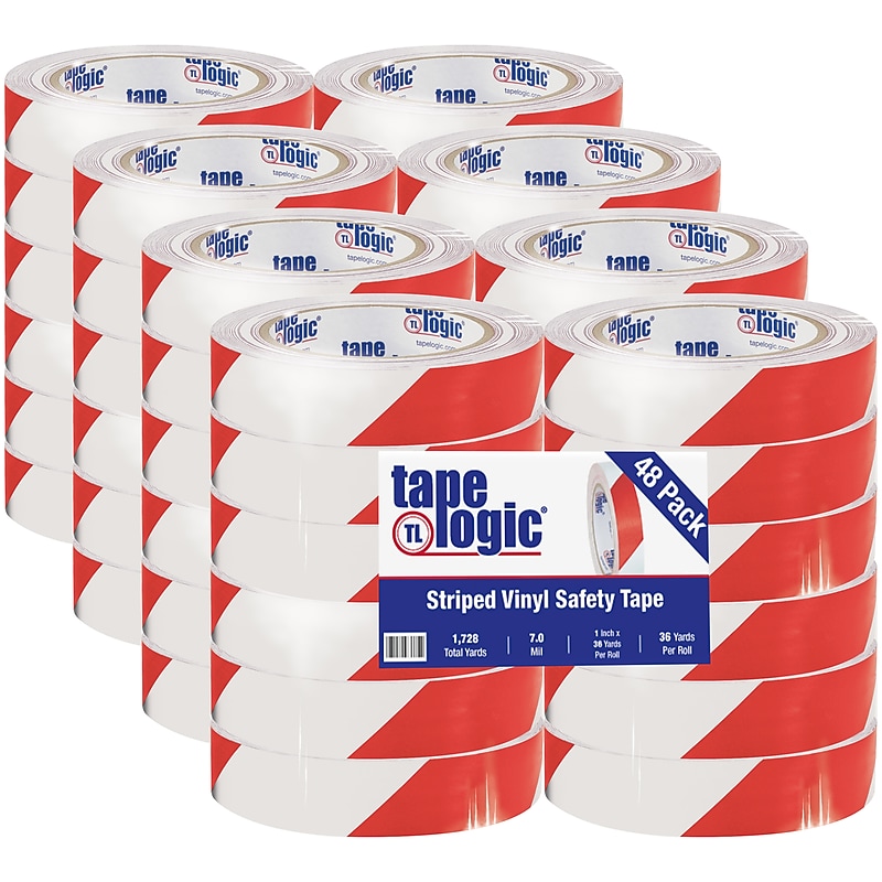 Tape Logic 1" x 36 yds. Striped Vinyl Safety Tape, Red/White, 48/Case (T9136RW) image 1