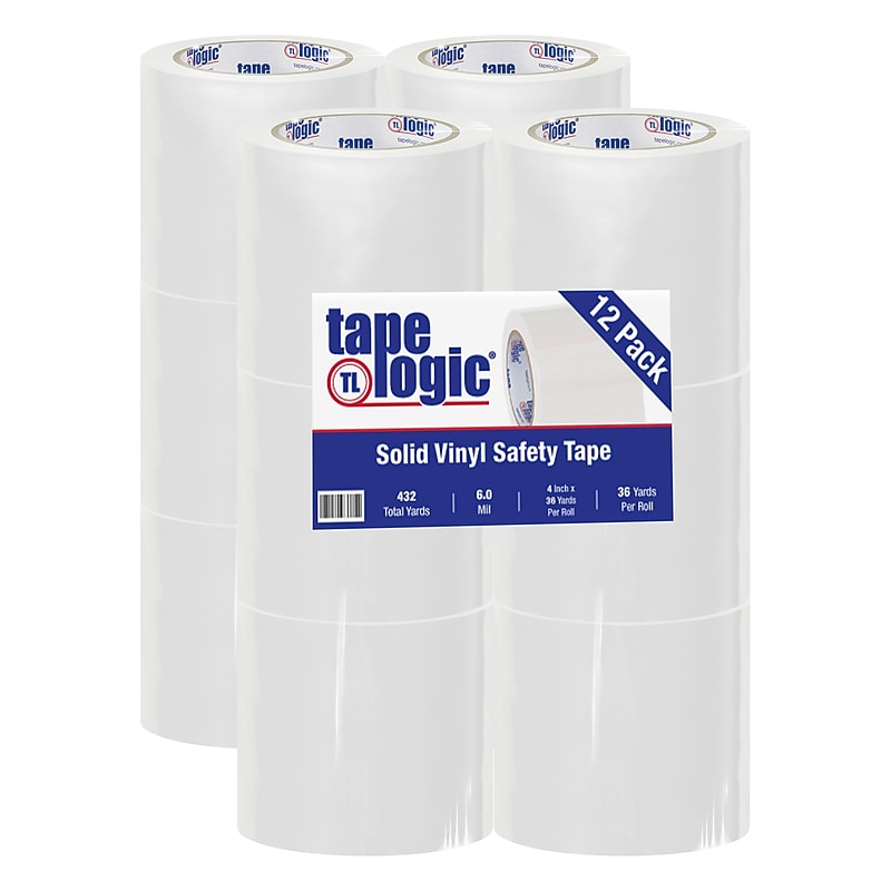 Tape Logic 4" x 36 yds. Solid Vinyl Safety Tape, White, 12/Case (T9436W) image 1